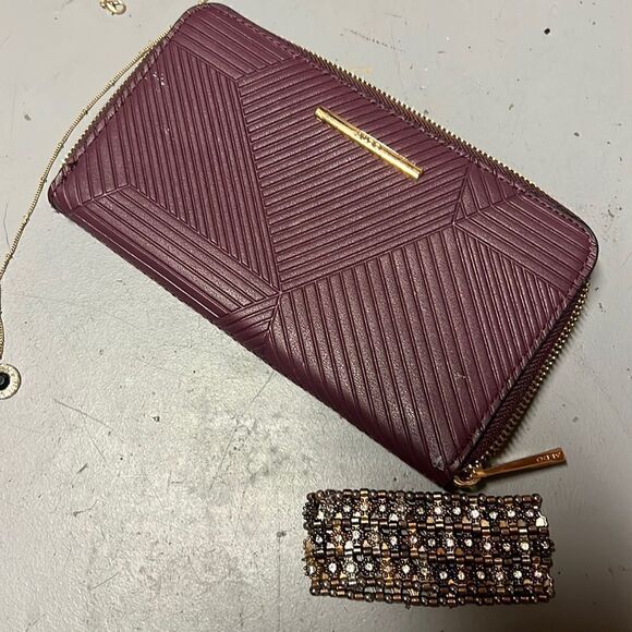 Purple and Gold Faux Leather Aldo Full Zip Wallet - Picture 1 of 3